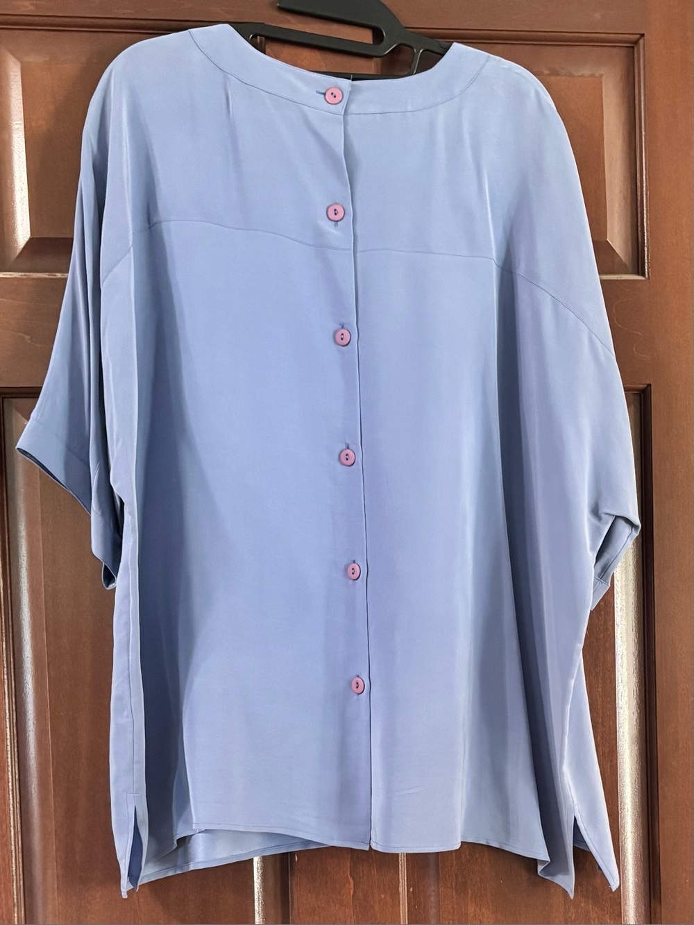Vintage Sandra Roth Ciao Sport II 100% Silk Blue Button Back Blouse Size 22